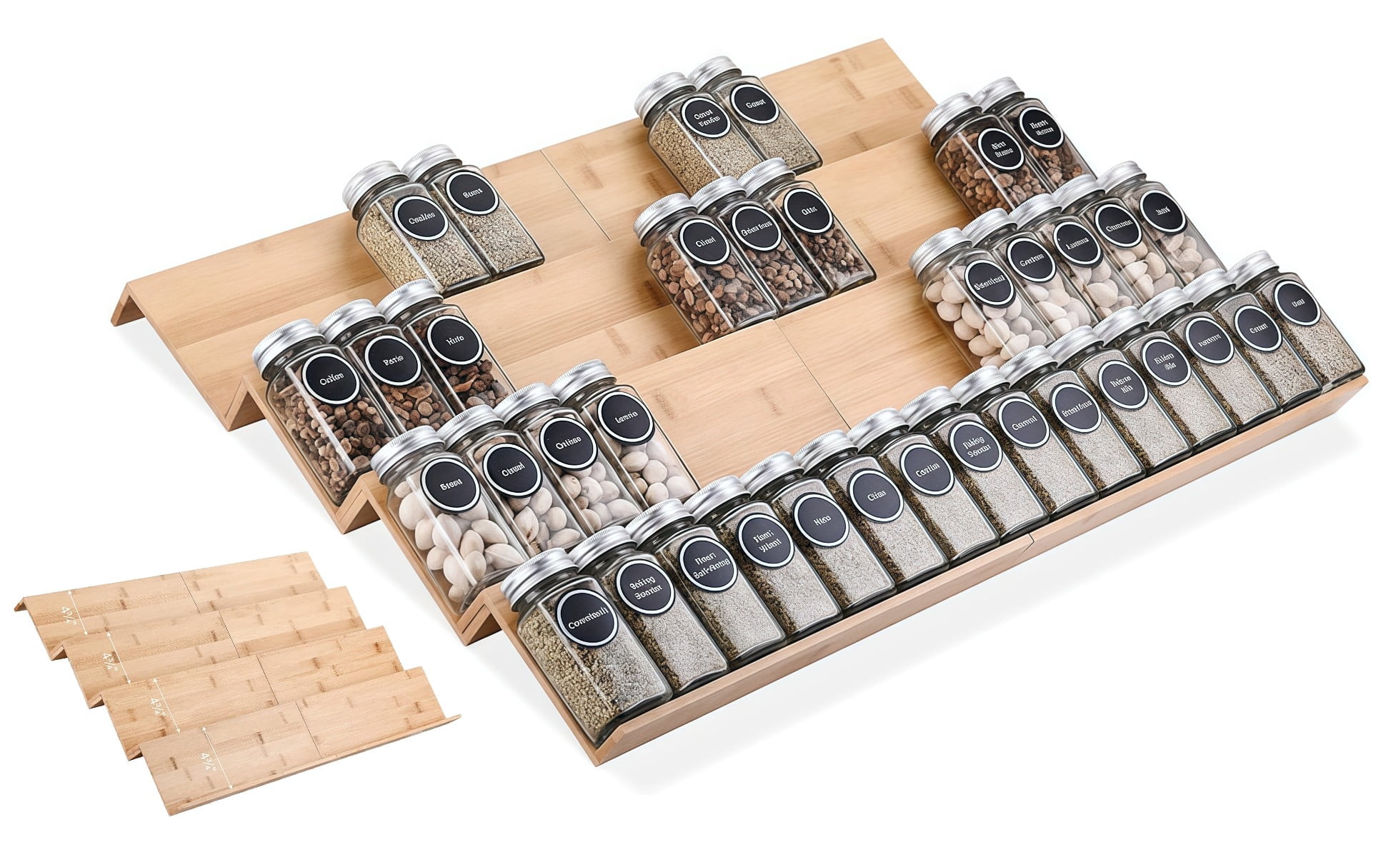 Bamboo Spice Drawer Organizer - 8 Pack 13"x4.7"x1.6" Spice Rack Tray - Spice Jars Drawers Insert - Seasoning Organizer for Drawers/Countertop (Jars not included)