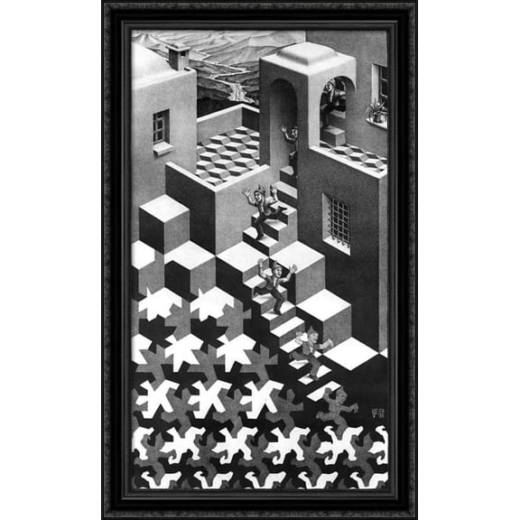 Cycle 24x40 Large Black Ornate Wood Framed Canvas Art by M.C. Escher