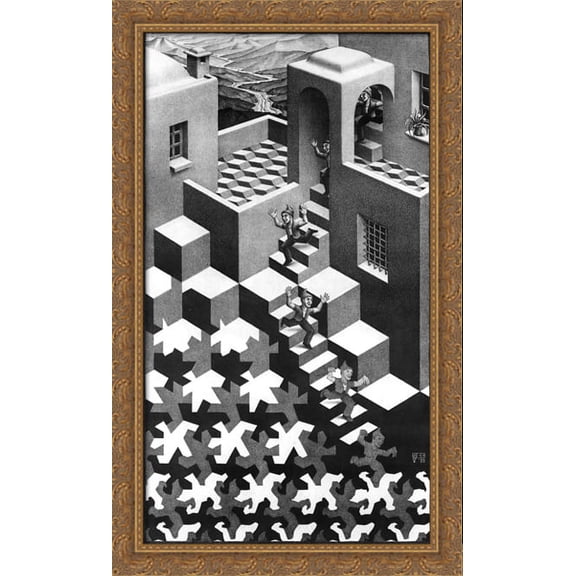 Cycle 24x40 Large Gold Ornate Wood Framed Canvas Art by M.C. Escher
