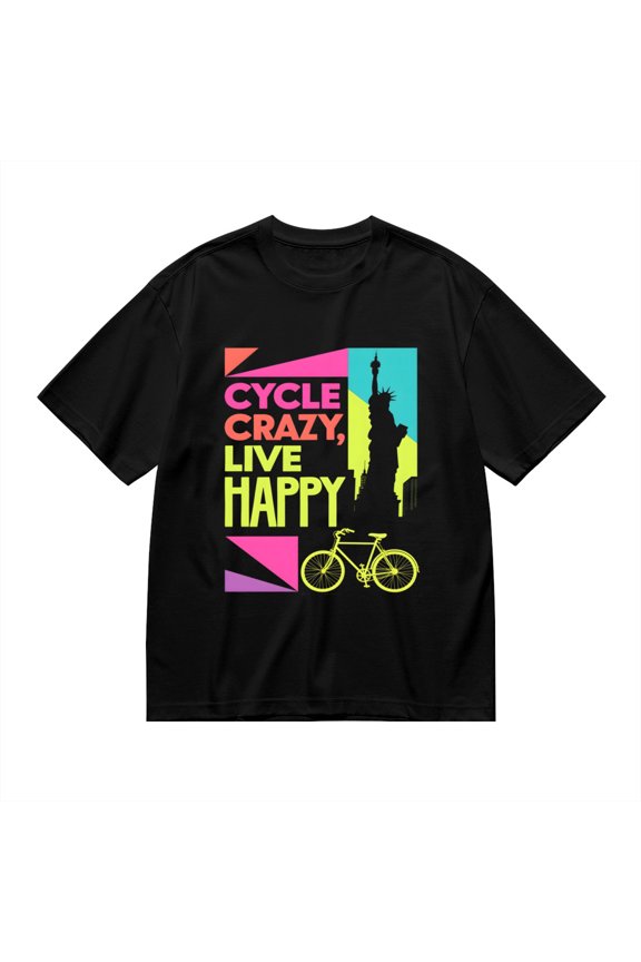 Cycle Crazy Live Happy, Bicycle Print 12, T Shirt for Men, Vintage Graphic Tees Men, 23806871,S