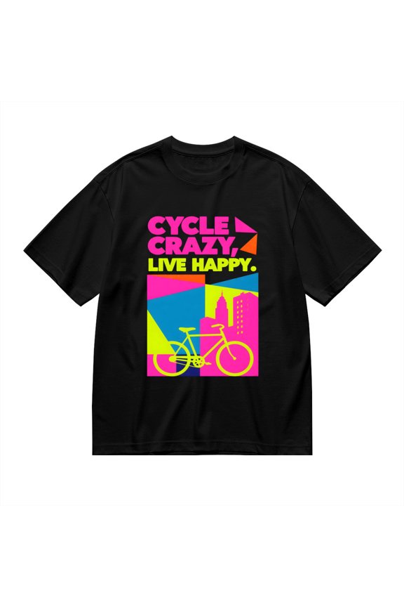 Cycle Crazy Live Happy, Bicycle Print, T Shirt for Men, Vintage Graphic Tees Men, 23806850,S