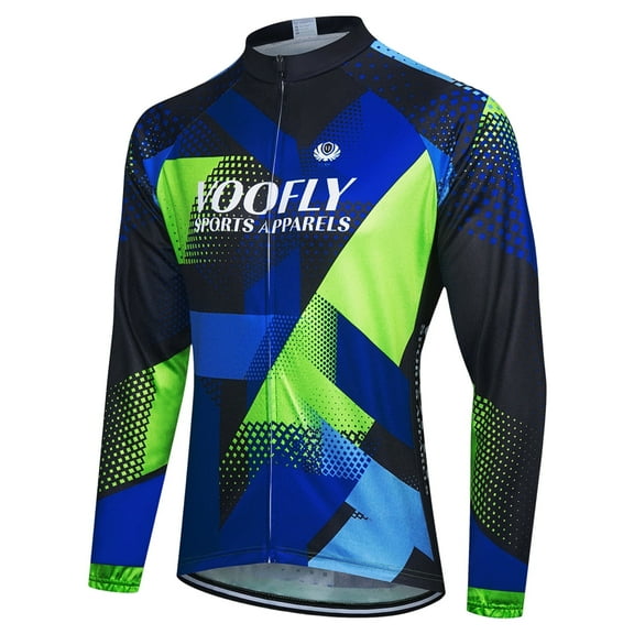 Cycle Jersey Men Cycle Clothes Long Sleeve Cycling Jersey Full Zipper MTB Road Bike Blue L
