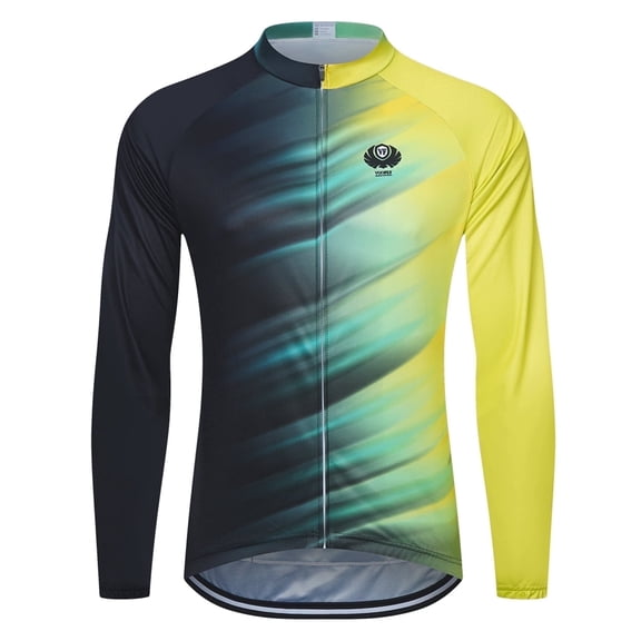 Cycling Jersey Men Long Sleeve Cycle Clothes Bicycles Jersey Breathable Full Zip Cycling Jersey Shirt Green S