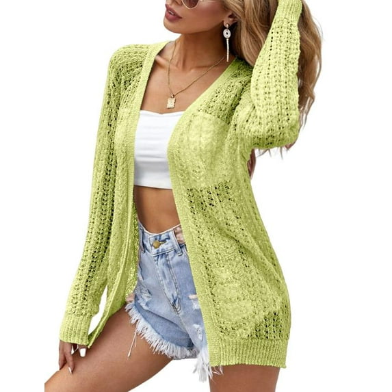 2025 Spring Lightweight Crochet Cardigan for Women Long Sleeve Open Front Knit Oversized Cardigans Sweaters