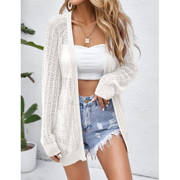 2025 Spring Lightweight Crochet Cardigan for Women Long Sleeve Open Front Knit Oversized Cardigans Sweaters