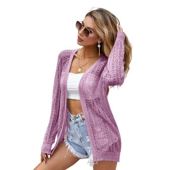 2025 Spring Lightweight Crochet Cardigan for Women Long Sleeve Open Front Knit Oversized Cardigans Sweaters