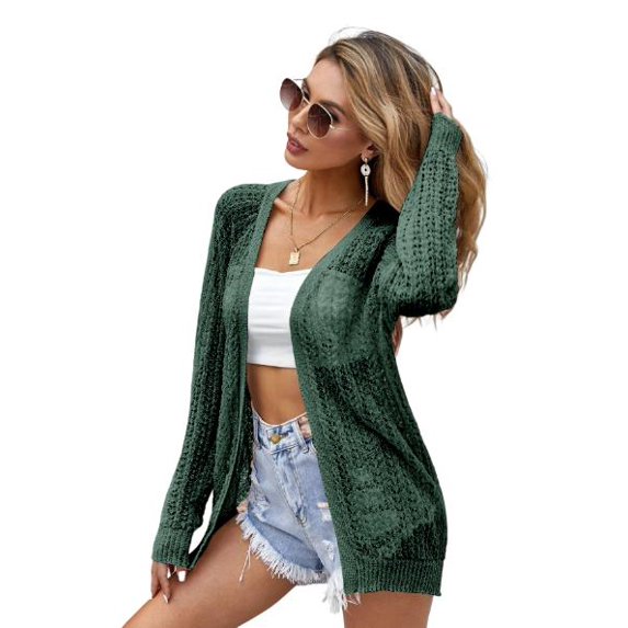 2025 Spring Lightweight Crochet Cardigan for Women Long Sleeve Open Front Knit Oversized Cardigans Sweaters