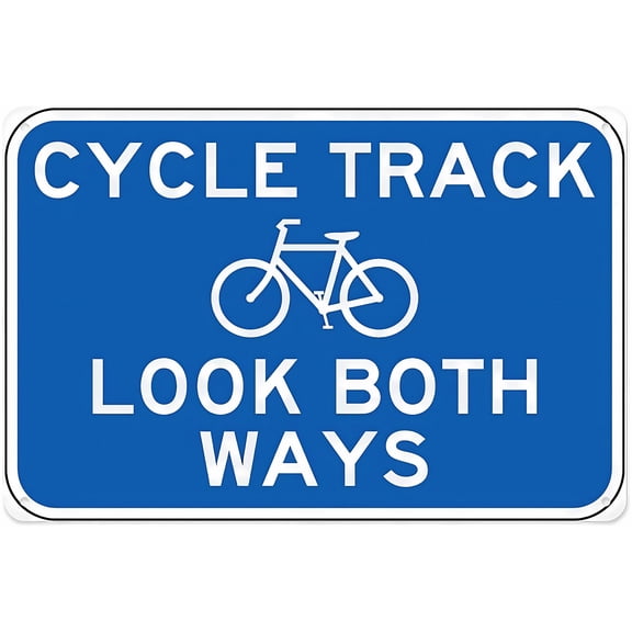 Cycle Track Look Both Ways Sign - 8"x12" Aluminum Tin Warning Sign for Home Outdoor Garden