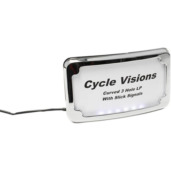 Cycle Visions CV4641 Curved 3-Hole License Plate Mount with Lighted Frame - Chrome