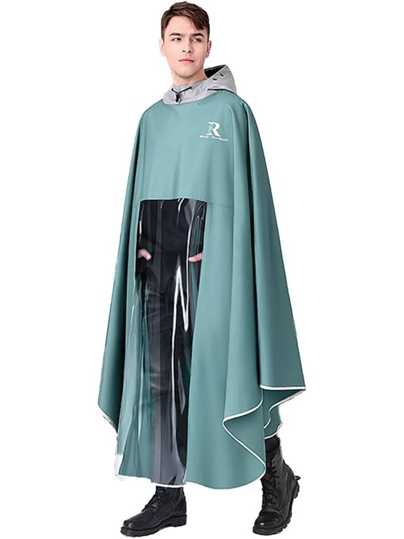Cycle rain Cape,Womens rain Ponchos, Single Windproof Unisex Rain Cape, Hooded Rain Poncho, for Bike E-Bike Scooter Rain Cover(Green,Small)
