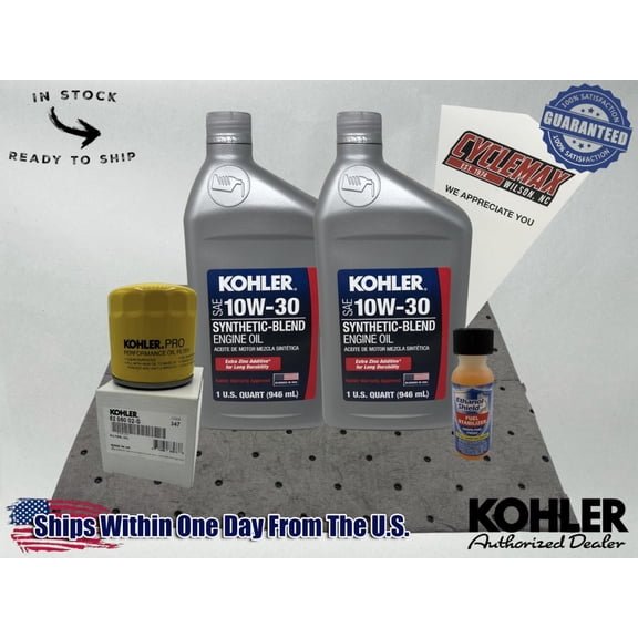 Cyclemax 10W-30 Semi Synthetic Kohler Oil Change Kit w/Oil Pad & Fuel Treatment