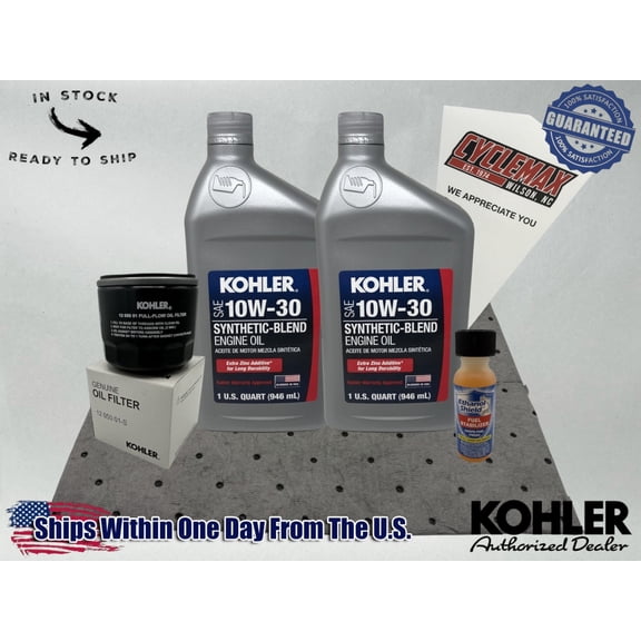 Cyclemax 10W-30 Semi Synthetic Kohler Oil Change Kit w/Oil Pad & Fuel Treatment
