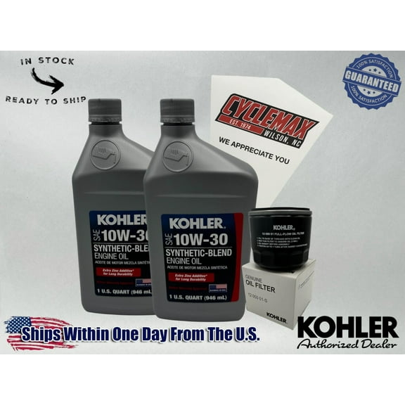 Cyclemax 10W-30 Semi Synthetic Oil Change Kit fits Kohler Lawnmower Engines