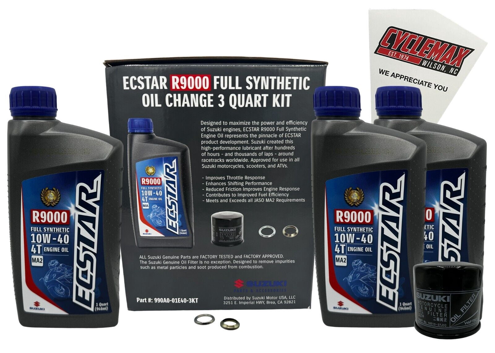 Cyclemax Suzuki OEM Ecstar R9000 FS Oil Change Kit 990A0-01E40-01Q-3KT w/ Funnel