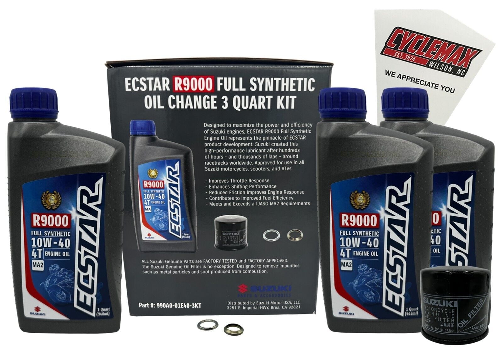 Cyclemax Suzuki OEM Ecstar R9000 FS Oil Change Kit 990A0-01E40-01Q-3KT w/ Funnel