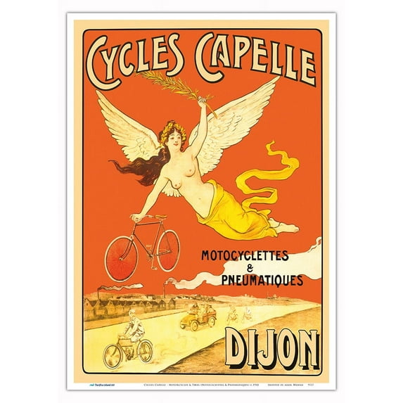 Cycles Capelle - Motorcycles & Tires (Motocyclettes & Pneumatiques) - Vintage Bicycle Poster c.1905 - Master Art Print 10in x 14in