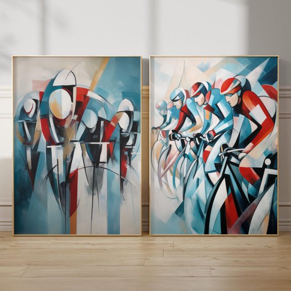 Cycling Abstract Bicycle Cyclist Modern Sports Bike Lover Athletic Wall Art Print, Office And Home Decor