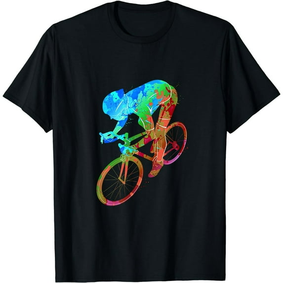 Cycling Abstract Ride Bike Rider Colorful Graphic Short Sleeve T-Shirt For Men Black Casual Tee