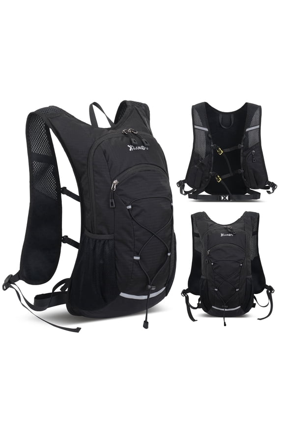 Cycling Backpack for Men Women 20L Lightweight Waterproof Outdoor Rucksack with Adjustable Chest Straps, Breathable Running Hydration Vest with Reflective Strips Black