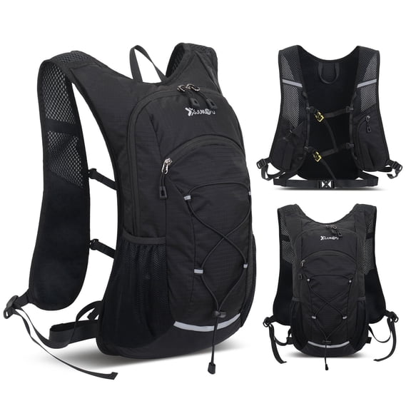 Cycling Backpack for Men Women 20L Lightweight Waterproof Outdoor Rucksack with Adjustable Chest Straps, Breathable Running Hydration Vest with Reflective Strips Black