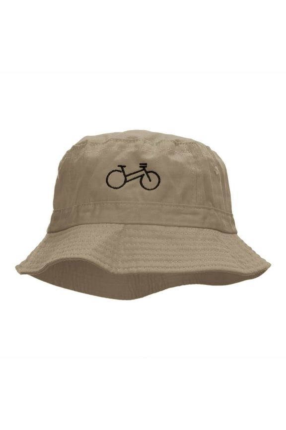 Cycling Bike Embroidered Bucket Hat - Khaki OSFM