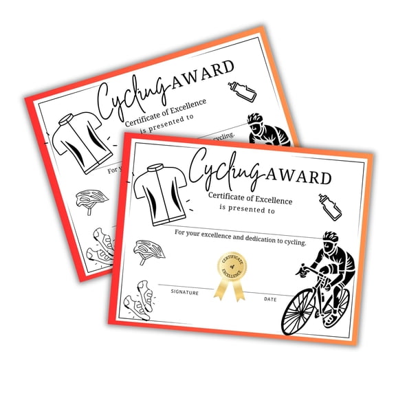 Cycling Bike Riding Racing Certificate Award 50pk 8.5x11 Biking 100 Rides Triathlon Team Trainer Achievement Race Winner Improved