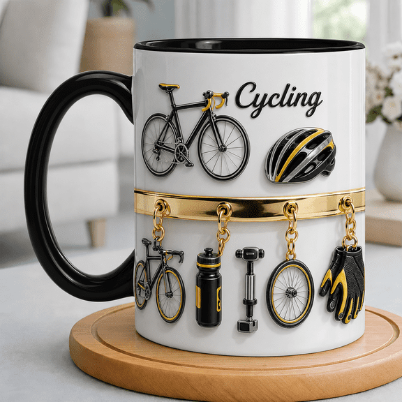 Cycling Ceramic Coffee Mugs, Bicycle Rider Gift for Cyclists and Bike Lovers 11 oz 15 oz