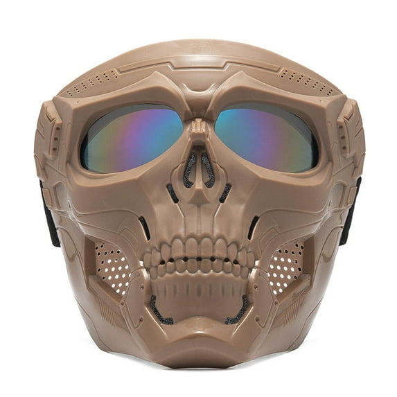Cycling Colored Goggle Motorcycle Skull Skeleton Mask Windproof Full Face Mask Paintball Game Tactical Protection Helmet Mask (Khaki 2)