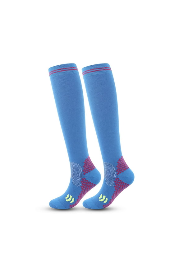 Cycling Compression Socks, Outdoor Support Stockings, Fitness Long Tube Hosiery, Unisex Elastic Pressure Comfortable Leg Care Socks for Running Riding Exercise Fatigue Relief Practical Socks,Blue,S