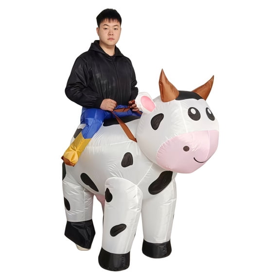Cycling Cow Inflatable Suit Standing Round Eyed Popo Cow Shaped Adult Unisex Party And Party Funny Performance Props,Height 4'11"-6'3",Moo cow