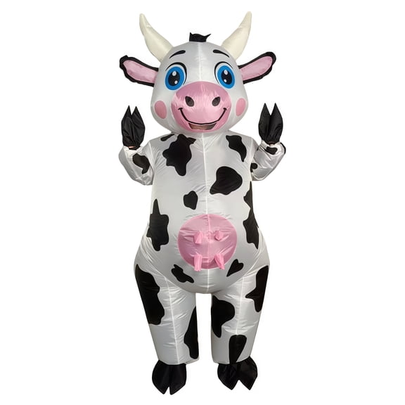 Cycling Cow Inflatable Suit Standing Round Eyed Popo Cow Shaped Adult Unisex Party And Party Funny Performance Props,Height 4'11"-6'3", cow