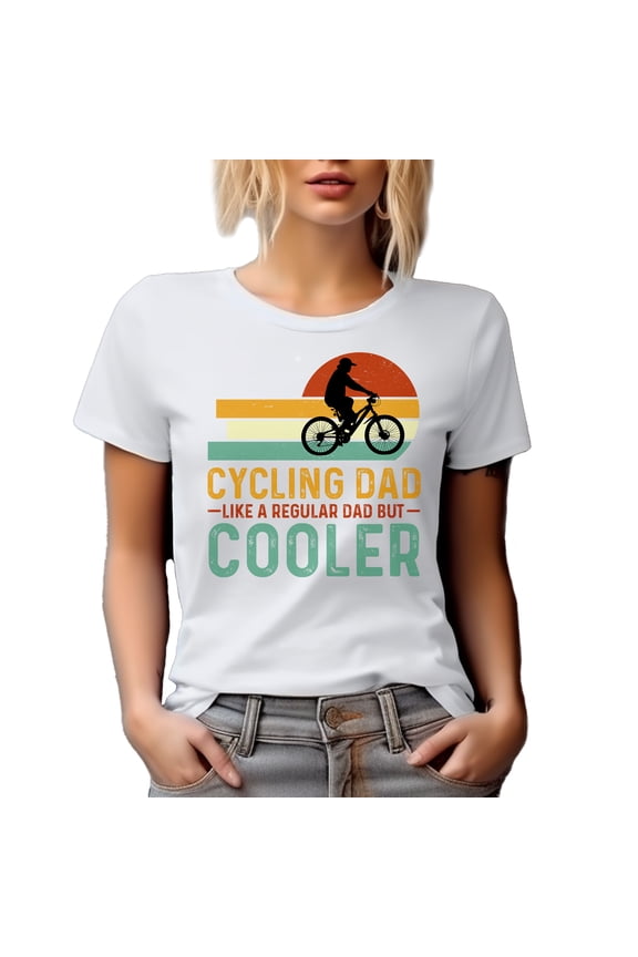 Cycling Dad Like a Regular Dad but Cooler, Retro Bicyclist, Father's Day, White T-Shirt, Medium