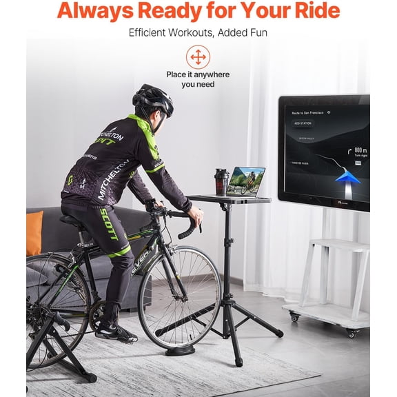 Cycling Desk, Adjustable Bike Trainer & Treadmill Desk with Triangle Support, Non-Slip Multi-Slot Bike Trainer Fitness Desk with Handle Bar, Fit for Home Office Exercise