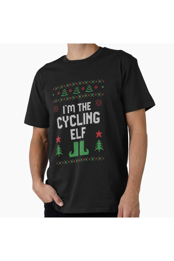 Cycling Elf Ugly Sweater Festive Holiday Sport Graphic Tee Shirt,for men & women up to 5XL