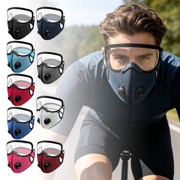 Cycling Face Cover, Biking Mask, Hiking Mask, Running Face Covering, Navy Warm Dustproof Face Mask with Detachable Clear Anti-Fog Visor, Breathable Polyester Mesh Construction,