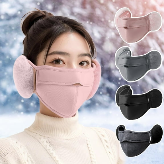 Cycling Face Guard with Plush Earmuffs Windproof Warm Fall Winter Cold Weather Outdoor Snow Skiing Motorbike Riding 2-In-1 Ear Protection Face Guard