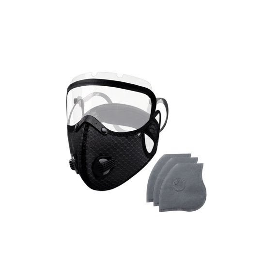 Cycling Face Mask with Goggles & 3 Replaceable Filters – Black Breathable Sports Dust Mask for Motorcycle, Running & Commuting – Reusable Anti-Pollution Safety Shield for Men & Women