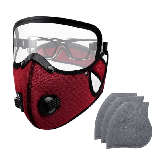 Cycling Face Mask with Goggles & 3 Replaceable Filters – Burgundy Breathable Sports Dust Mask for Motorcycle, Running & Commuting – Reusable Anti-Pollution Safety Shield for Men & Women