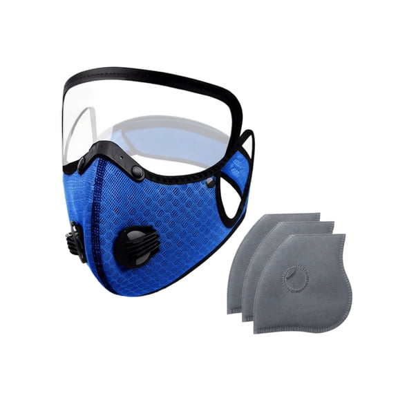 Cycling Face Mask, Sapphire Blue, with Integrated Protective Eye Shield, 3 Replaceable Filter Pads, Windproof Breathable Protective Cover for Outdoor Activities