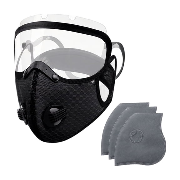 Cycling Face Mask, Textured Black Full Coverage Face Protector with Protective Eye Shield, 3 Replaceable Filter Chips for Outdoor Riding Cycling Daily Use