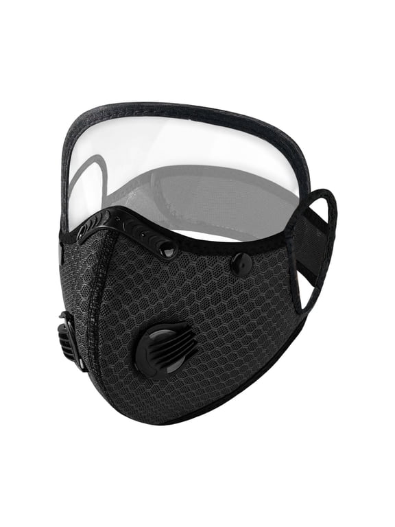 Cycling Face Mask with Eye Shield & Filter, Breathable Reusable Mesh Mask, for Outdoor Commuting Dust Protection, Black
