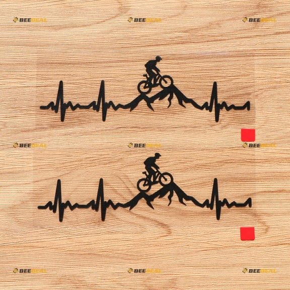 Cycling Funny Bike Bicycle Decal Sticker Vinyl Heart Beat Mountain Rider - 2 Pack Black, 6 Inches - for Car Boat Laptop No Background