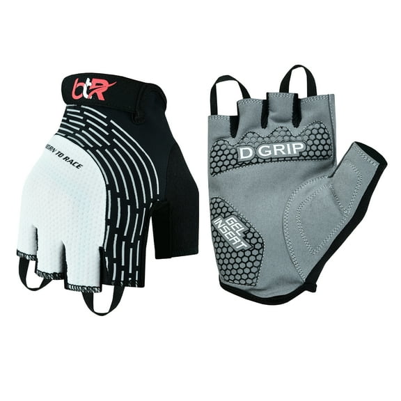 Cycling Gel Padded Gloves Fingerless Silicon Printing Light Weight Workout Half Finger Biking Gloves Black/White-S