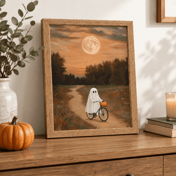 Cycling Ghost Framed 10"L x 8"W Art Print for Home Fall Decor