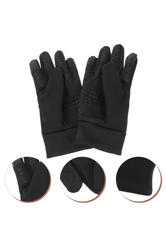 1Pair Black Windproof Water Resistant Mens Gloves with Touchscreen for Cycling and Winter
