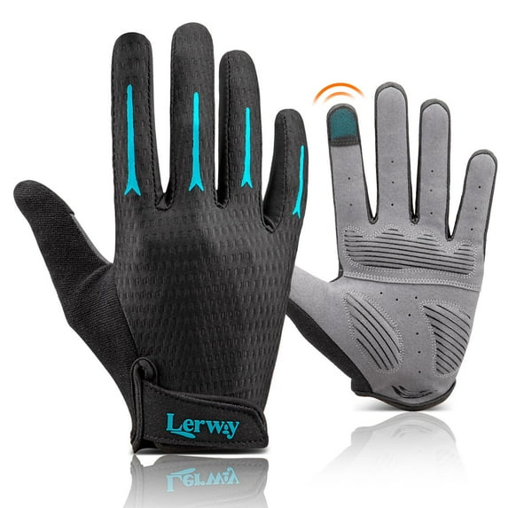 Cycling Gloves Mountain Bike Gloves: Touch Screen Full Finger Gloves Lightweight MTB Bicycle Gloves for Men Women LERWAY Breathable Anti-Skid Shock-Absorbing Padded Gloves, Blue, Large