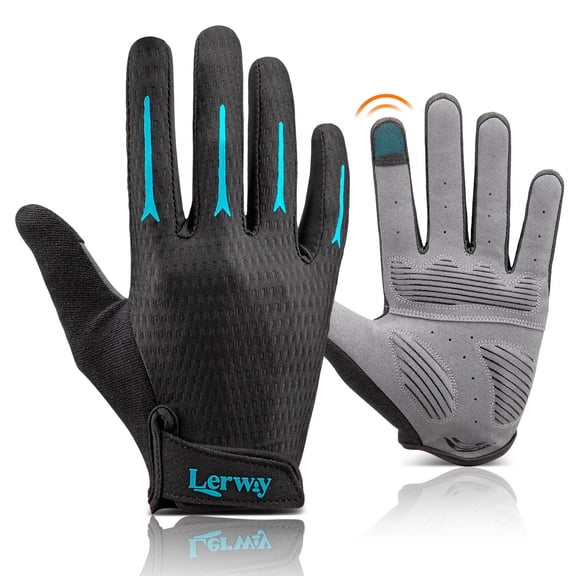 Cycling Gloves Mountain Bike Gloves: Touch Screen Full Finger Gloves Lightweight MTB Bicycle Gloves for Men Women LERWAY Breathable Anti-Skid Shock-Absorbing Padded Gloves, Blue, Medium