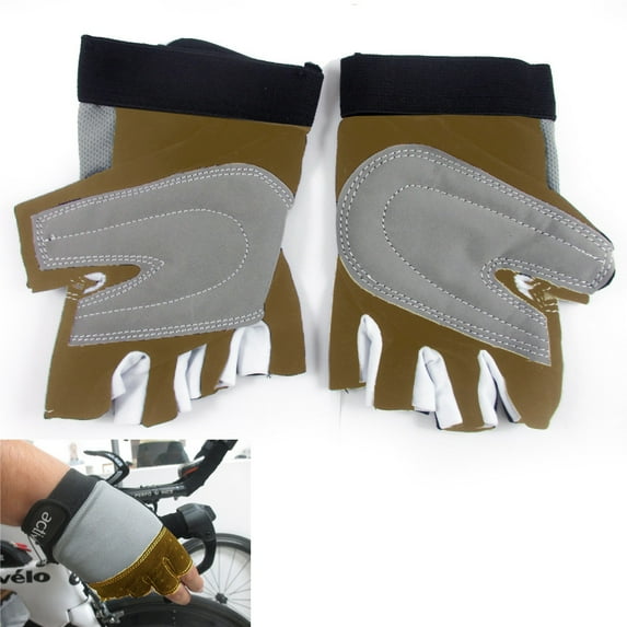 Cycling Gloves Padded Half Finger Bicycle MTB Bike Sports Strap Size S-M Brown