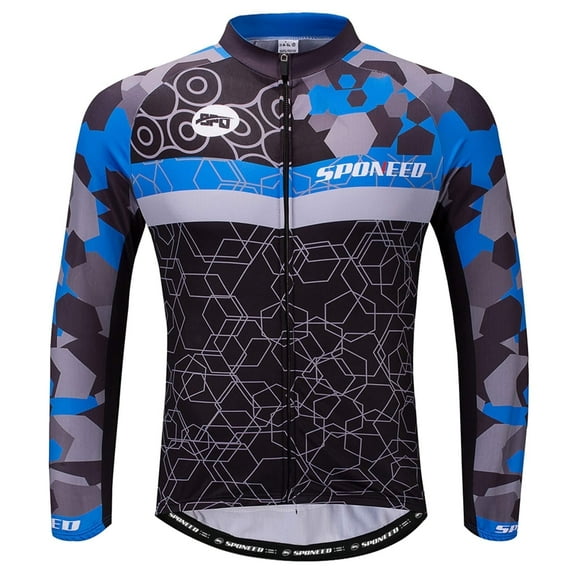Men's Cycling Jersey Road Bike Shirts for Men Long Sleeves Bicycle Biking Clothing Blue XXL
