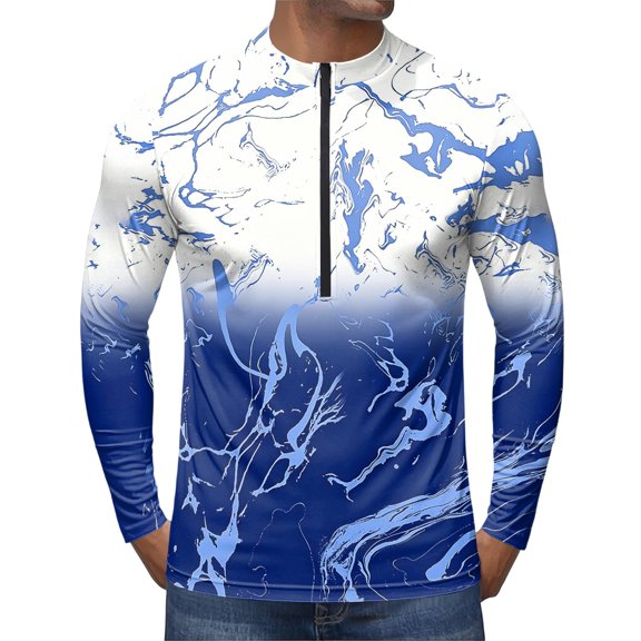 Cycling Jersey Men Print Long Sleeve Bicycle Jerseys for Men, Moisture Wicking Quick Dry Bike Shirt UPF 50+ for Mtb Trail Road Riding 01-Blue Xl